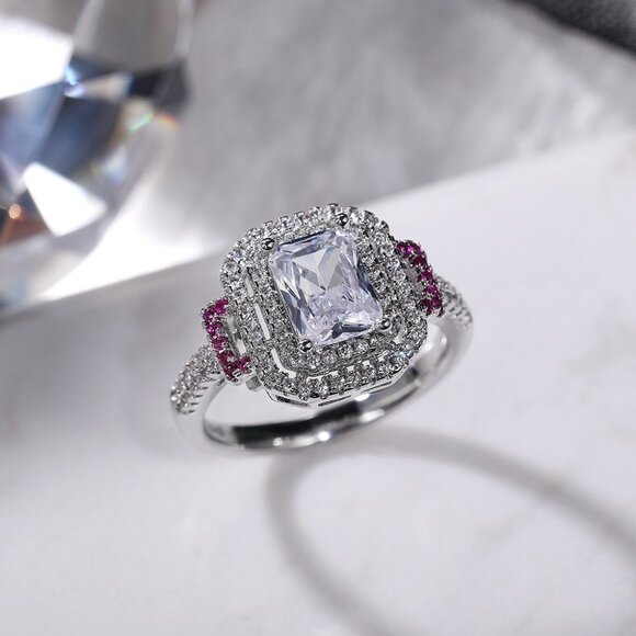 🌸Romantic Radiant Shiny Zircon Hollow Silver Ring Women for Women, L097
